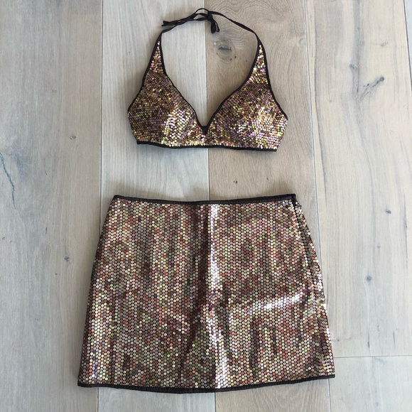 Express Dresses & Skirts - Express bra & skirt sequins set sz. M brown gold